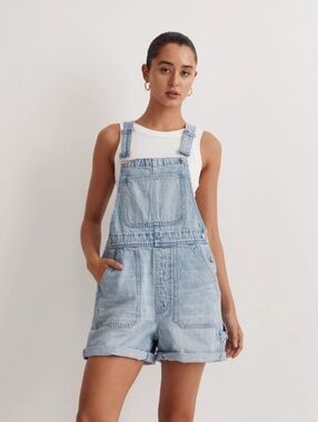 Madewell Denim Oversized Carpenter Overall Shorts In Lakebrook Wash Size XS